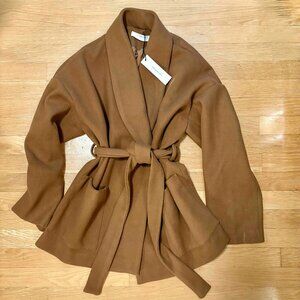 Belted Camel Tweed Coat